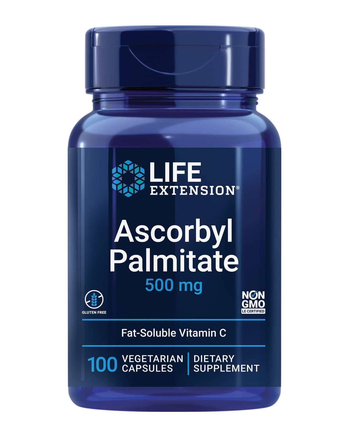 Life Extension Ascorbyl Palmitate 500mg - Fat-Soluble Vitamin C Supplement for Immune Support and Longevity - Water-Soluble Gluten-Free, Non-GMO, Vegetarian - 100 Capsules