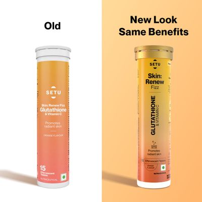 SETU Skin Renew, Glutathione with Vitamin C, Gluta Fizz, Supports Detoxification, Sugar-Free, Orange Flavour, 30 Effervescent Tablets
