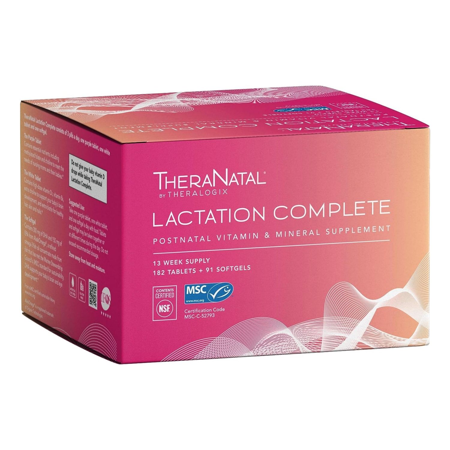 Theralogix TheraNatal Lactation Complete Postnatal Vitamin Supplement - 13-Week Supply - Breastfeeding Supplement for Women - NSF Certified - 182 Tablets &amp; 91 Softgels