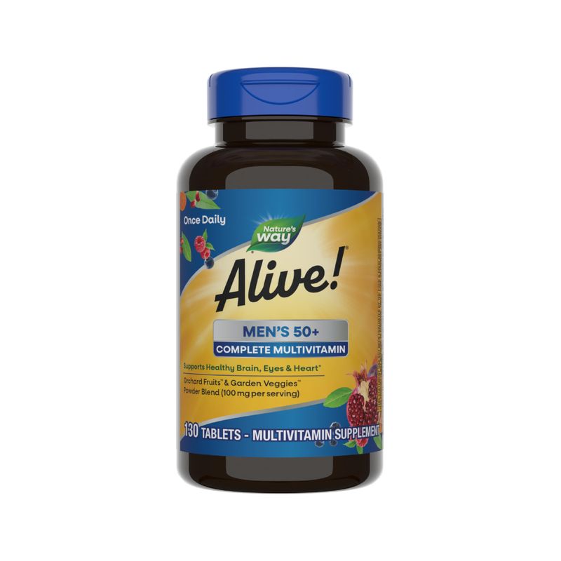 Natures Way Alive! Mens 50+ Complete Multivitamin, Supports Multiple Body Systems*, Supports Cellular Energy*, High Potency B-Vitamins, Gluten-Free, 130 Tablets