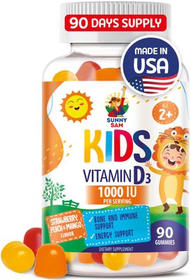 SUNNY SAM Vitamin D3 Gummies 1000 IU for Kids &amp; Adults - Immune Support Chews with Natural Flavor - Vegetarian, Gelatin-Free Immune Support Vitamins for Children