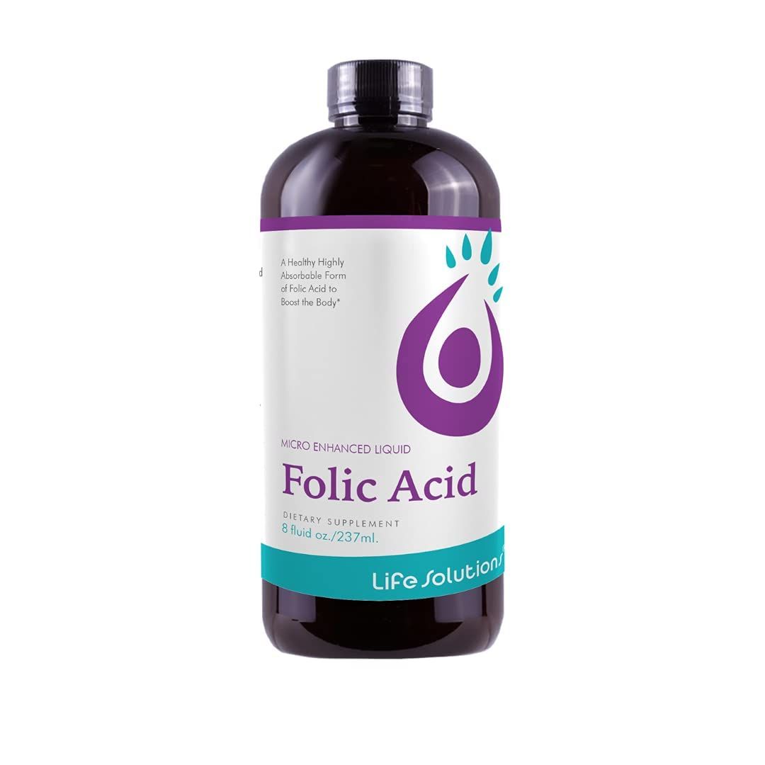 Life Solutions Folic Acid - Folic Acid 800 mcg Per Serving, Easy Absorption Liquid Folic Acid for Maximum Effectiveness, Dietary Supplement 8 Fluid Ounces