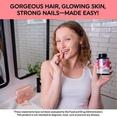 LIVS Biotin - Biotin Gummies, Gummy Vitamin for Hair, Skin, and Nail Growth, Biotin Supplement 10,000 mcg, No Artificial Flavors, Strawberry Flavor, 90 Count