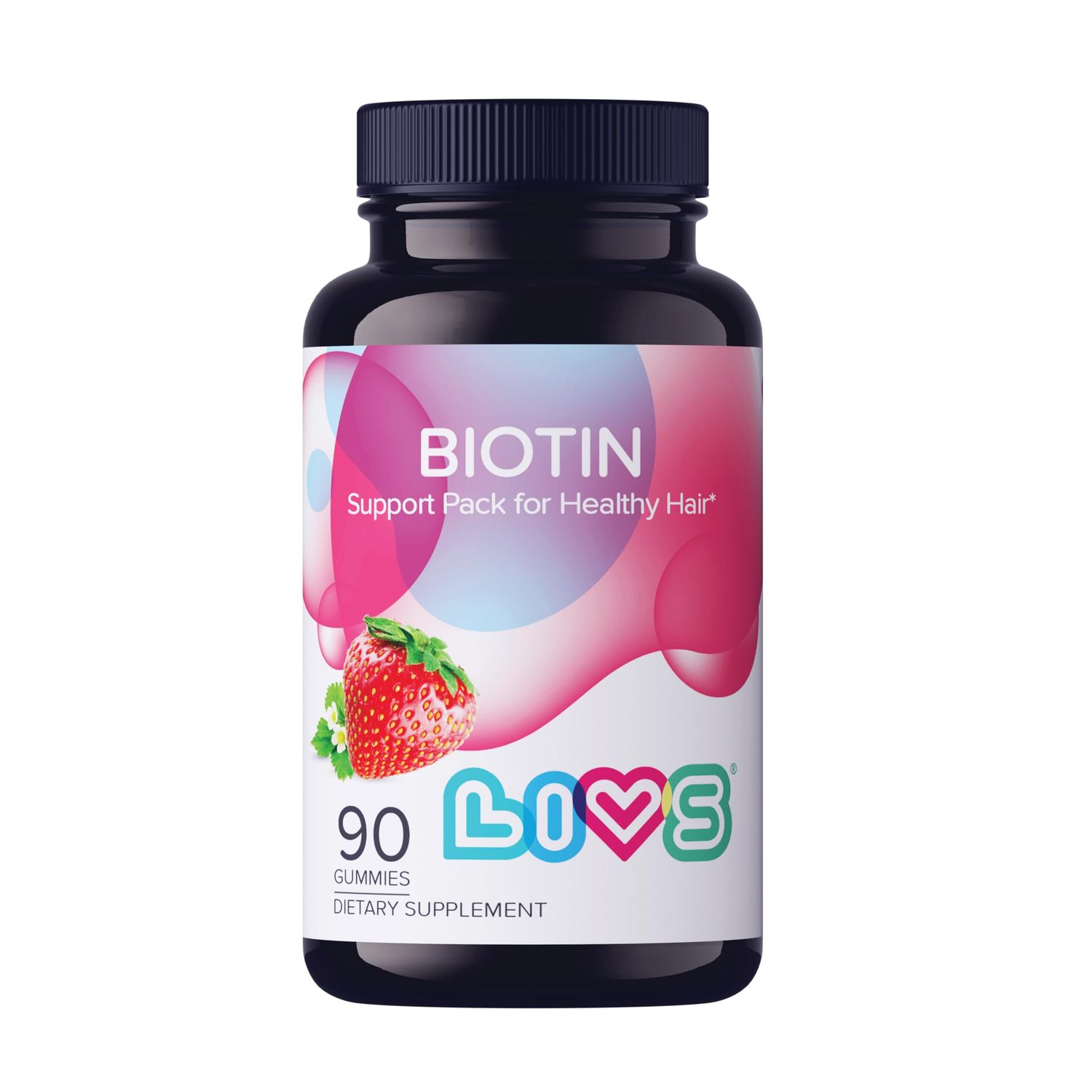 LIVS Biotin - Biotin Gummies, Gummy Vitamin for Hair, Skin, and Nail Growth, Biotin Supplement 10,000 mcg, No Artificial Flavors, Strawberry Flavor, 90 Count