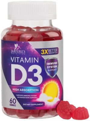 Vitamin D3 Gummy Vitamins Extra Strength 5000 IU (125 mcg) High Potency Vita D Gummies Dietary Supplement - Bone, Teeth, Muscle &amp; Immune Support, Nature&#39;s Vitamin D Supplement, Non-GMO - 60 Gummies