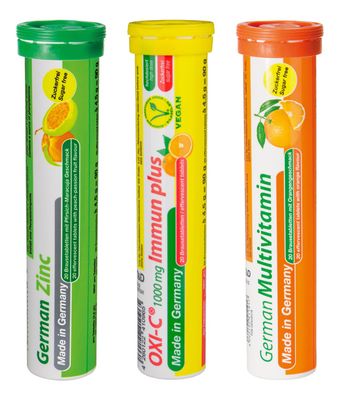 T&amp;D German Immun Boost Package 60 Servings - Vegan, Zero Sugar - Drink Effervescent Tablets - Vitamin C, Zinc, Multivitamin Pharma - Made in Germany