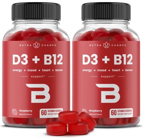 Vitamin D3 &amp; Vitamin B12 | Methyl B12 Gummies for Adults &amp; Kids | Enhanced with Vitamin D 3 &amp; B9 Vitamin Folate | Natural Energy, Mood, Metabolism &amp; Focus | Raspberry | 120 Gummies (2 Pack)
