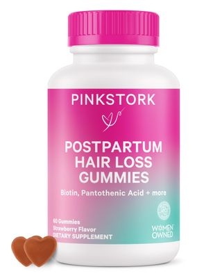 Pink Stork Postpartum Hair Loss Gummies - Biotin with Vitamin E, Pantothenic Acid, B6 &amp; B12 for Beautiful &amp; Strong Hair, Skin, and Nails - Postpartum Essentials for New Moms - 60 Gummy Vitamins