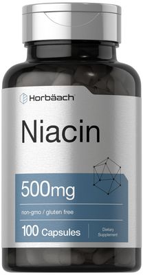 Horbach Niacin | Vitamin B3 500mg | 100 Capsules | with Flushing | Non-GMO, and Gluten Free Supplement