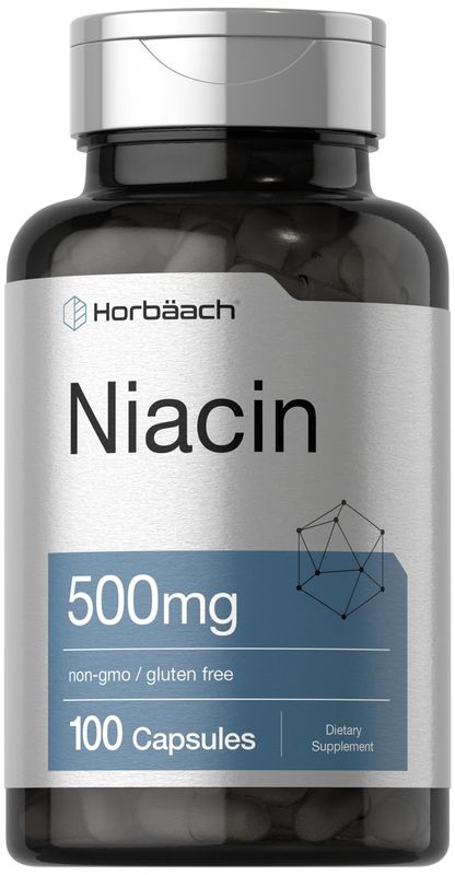 Horbach Niacin | Vitamin B3 500mg | 100 Capsules | with Flushing | Non-GMO, and Gluten Free Supplement