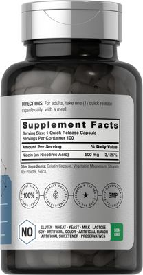 Horbach Niacin | Vitamin B3 500mg | 100 Capsules | with Flushing | Non-GMO, and Gluten Free Supplement