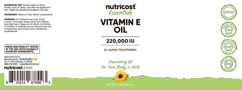 Nutricost Essentials Vitamin E Oil (8 Ounces / 230,000 IU) | Vitamin E Oil for Skin, Hair, and Nails