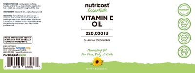 Nutricost Essentials Vitamin E Oil (8 Ounces / 230,000 IU) | Vitamin E Oil for Skin, Hair, and Nails