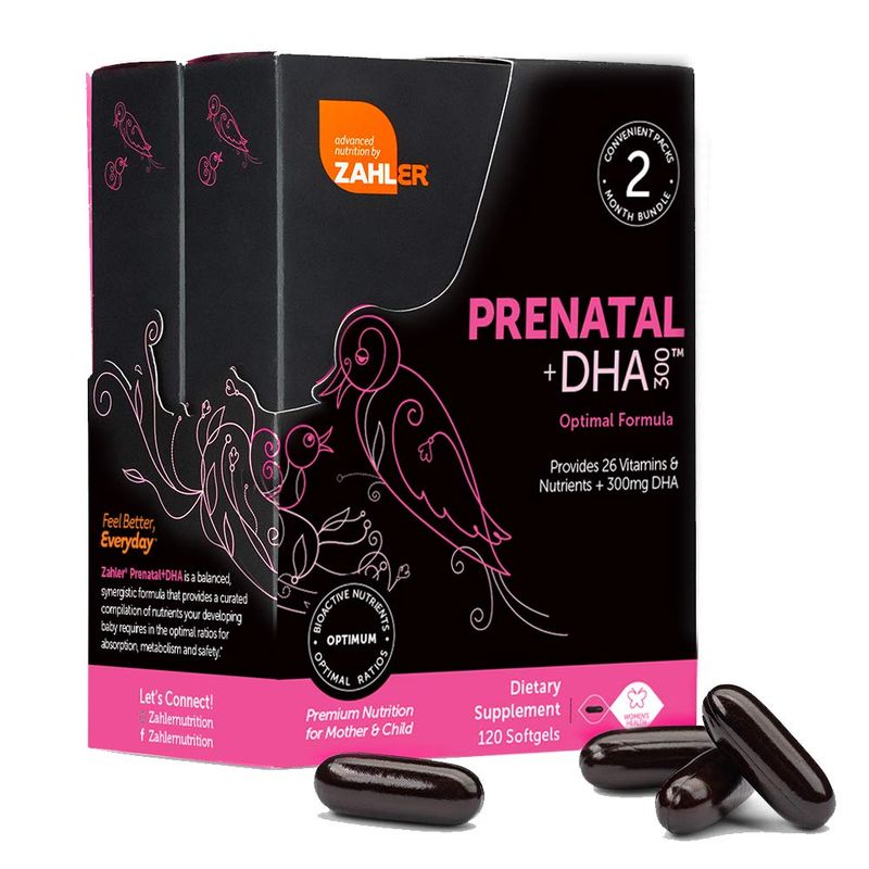 Zahler Prenatal Vitamin with DHA &amp; Folate - DHA Supplements &amp; Prenatal Multivitamin for Mother and Child - Kosher Prenatal DHA Prenatal Vitamins with Iron, Pre Natal Softgels (120 Count (Pack of 1))