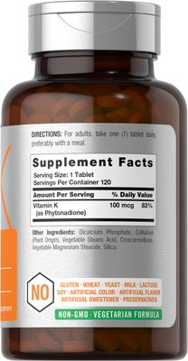 Horbach Vitamin K Supplement | 100mcg | 120 Tablets | Vegetarian, Non-GMO &amp; Gluten Free Supplement