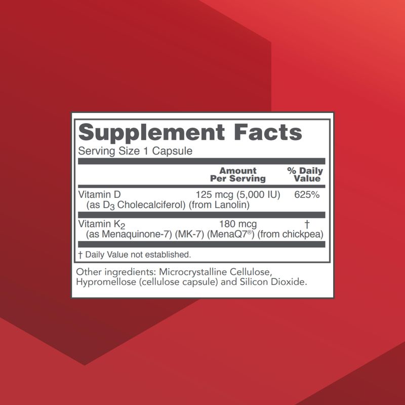 PROTOCOL FOR LIFE BALANCE - K2 MK-7 and D3 - Vascular Health and Structural Support, Bone Strength, Appetite Suppressant, Natural Weight Loss, Supports Calcium Absorption - 60 Veg Capsules