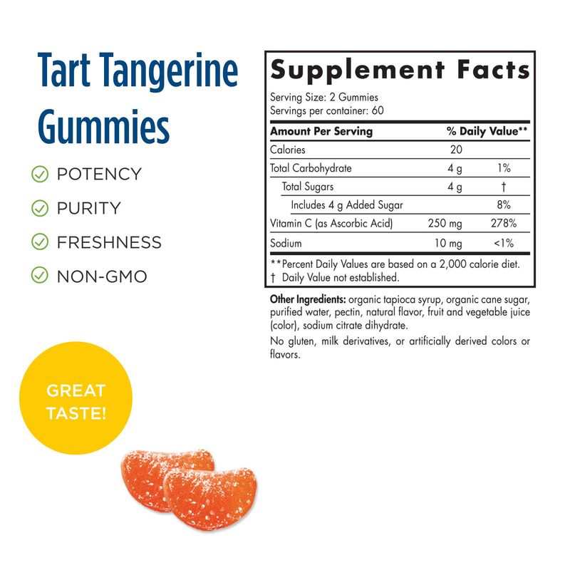 Nordic Naturals Vitamin C Gummies Sport, Tart Tangerine - 120 Gummies - 250 mg Vitamin C - Antioxidant Protection - NSF Certified - Non-GMO, Vegan - 60 Servings