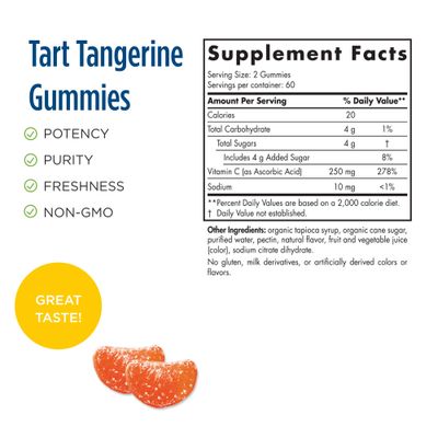 Nordic Naturals Vitamin C Gummies Sport, Tart Tangerine - 120 Gummies - 250 mg Vitamin C - Antioxidant Protection - NSF Certified - Non-GMO, Vegan - 60 Servings