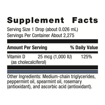 Metagenics MetaKids Vitamin D3 1000 IU Liquid Vitamin D Supplement to Help Support Bone and Immune Health - 2 fl oz, 2,275 Servings