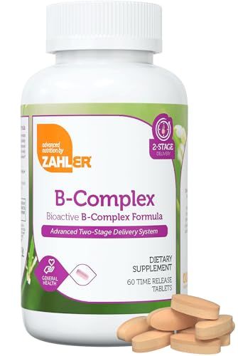 Zahler B-Complex Vitamins for Women &amp; Men - Vitamin B Complex - B Vitamins Complex with B1 B2 B3 B5 B6 B7 B9 B12 - Advanced 2-Stage Delivery System - Gluten Free Kosher Non-GMO VIT B (60 Tablets)