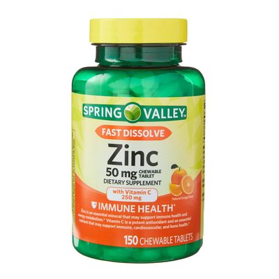 Spring Valley Fast Dissolve Zinc with Vitamin C, Chewable Tablets, Orange, 150 Count