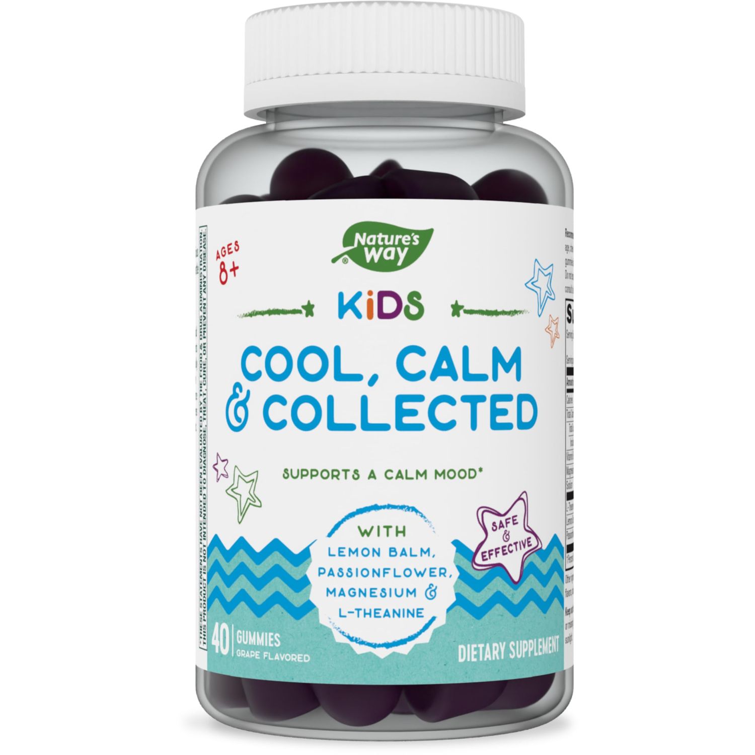 Nature&#39;s Way Kids Cool, Calm &amp; Collected Gummies for Ages 8 and Over, Grape Flavored, 40 Gummies
