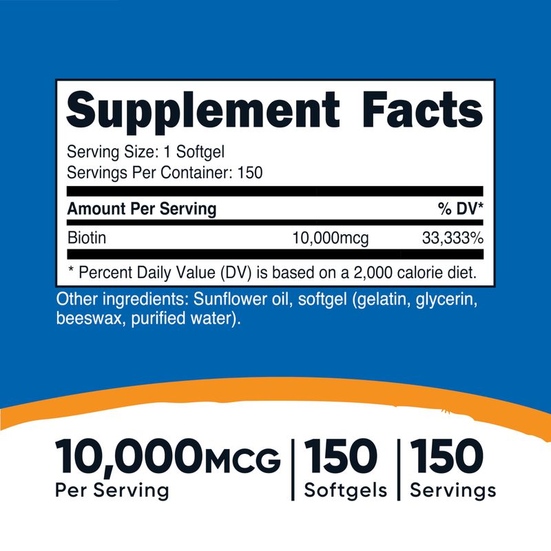 Nutricost Biotin (10,000mcg) in Coconut Oil 150 Softgels - Gluten Free, Non-GMO