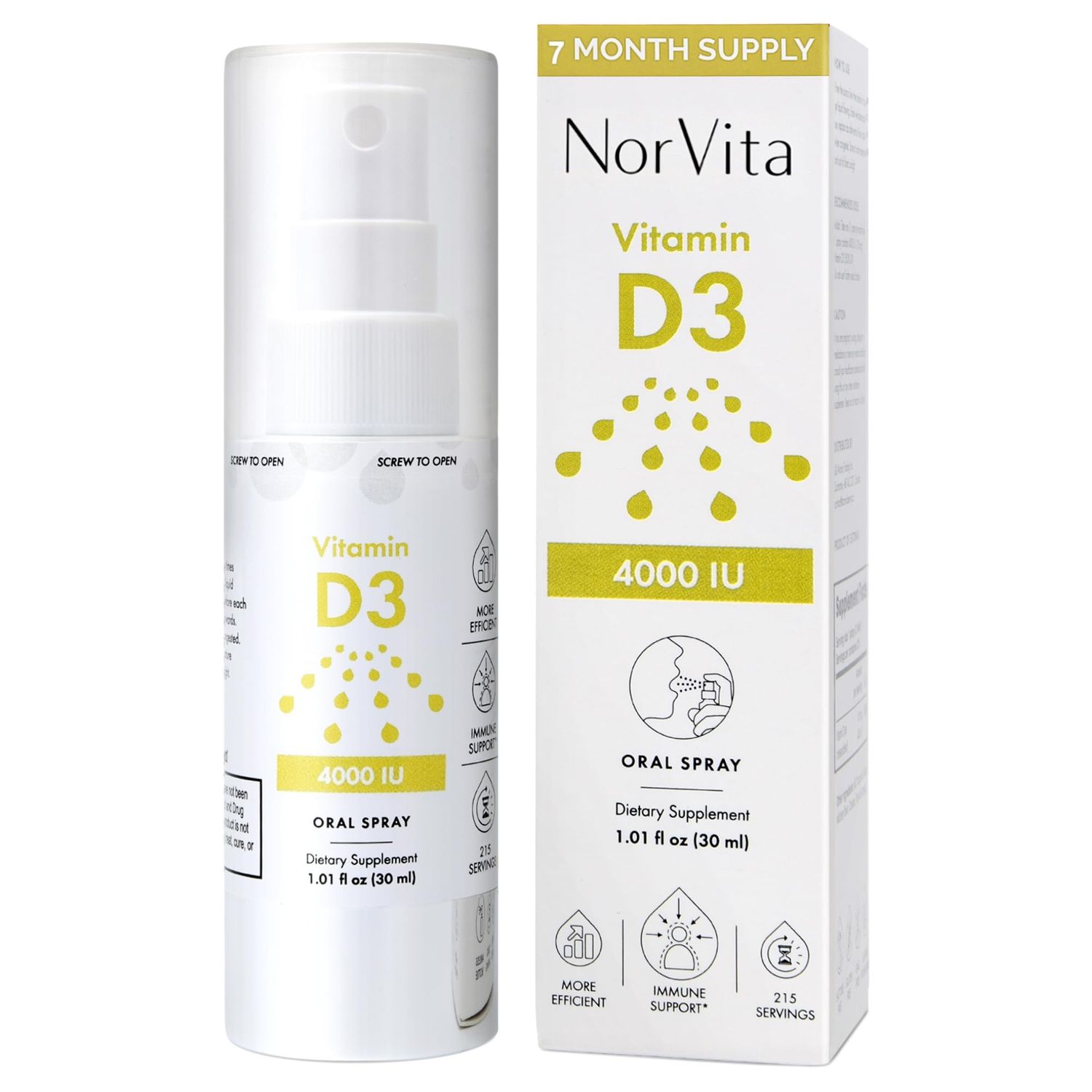 NorVita Vitamin D3 4000 IU Spray (215 Servings) - High Absorption, Vegan, Supports Bone &amp; Immune Health, Calcium Absorption - Daily Oral Vitamin D Spray
