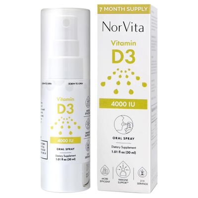 NorVita Vitamin D3 4000 IU Spray (215 Servings) - High Absorption, Vegan, Supports Bone &amp; Immune Health, Calcium Absorption - Daily Oral Vitamin D Spray