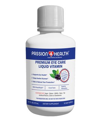 Passion 4 Health Liquid Eye Vitamins - Natural Vision &amp; Premium Eye Health Support with Maqui Berry Extract, Gluten-Free, Non-GMO, No Sugar - Adult Eye Care Supplement, 30-Day Supply, Made in USA