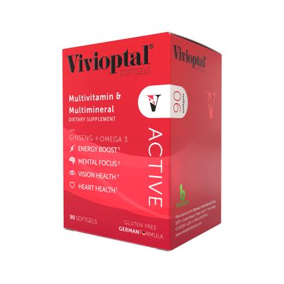 Vivioptal Active, 90 Softgels, Ginseng &amp; Omega 3, Multivitamin &amp; Multimineral, Gluten Free, German Formula