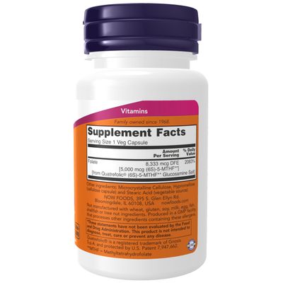 NOW Foods Supplements, Methyl Folate 5000 mcg, Superior Bioavailability, 50 Veg Capsules