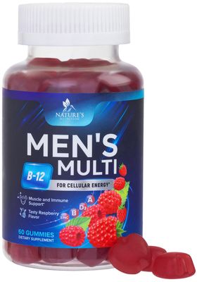 Men Multi Vitamin Gummy - Multi-Vitamin for Men Daily Nutritional Support with Vitamins A, C, D, E, B12, Zinc, Folate, Biotin &amp; More - Energy, Memory, Focus &amp; Immune Health Support - 60 Gummies