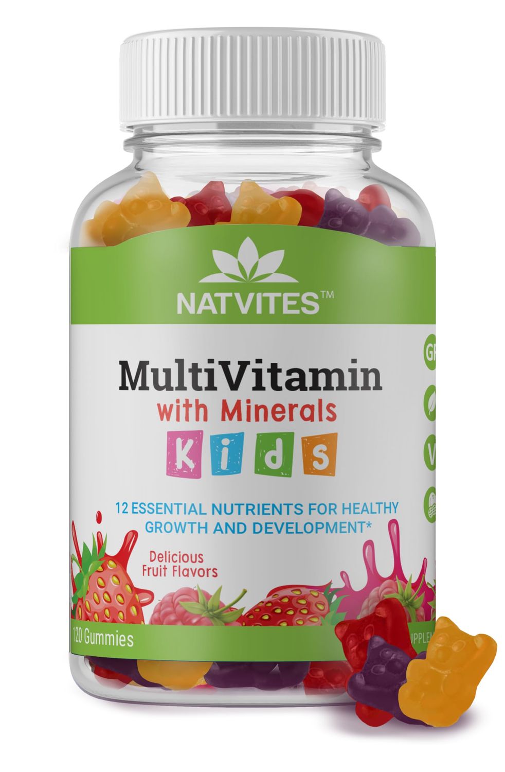 Natvites Complete Kids Multivitamin Gummies - 120 Count of Essential Daily Vitamins &amp; Minerals for Immune Support, Focus, &amp; Growth - Perfect for Toddlers, Children, Teens, and Picky Eaters!