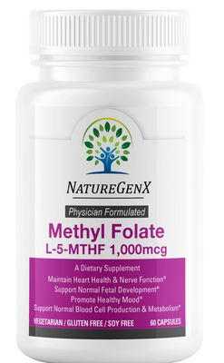 NatureGenX Methylfolate MTHRF Supplement - 1000 mcg Bioactive Vitamin B9 (5-MTHF) - Supports Pregnancy &amp; Fetal Health - 60 Capsules - Gluten-Free