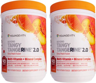 Youngevity Beyond Tangy Tangerine 2.0 Citrus Peach Ultimate Multi-Vitamin &amp; Mineral Complex - Made with Natural &amp; Whole Foods | 8,000 ORAC | 2 Canisters