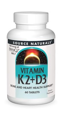 Source Naturals Vitamin K2 + D3 Bone &amp; Heart Health Complex - 400 IU Vitamin D3 &amp; 100 mcg Vitamin K2 (MK-7) with Calcium - 60 Tablets