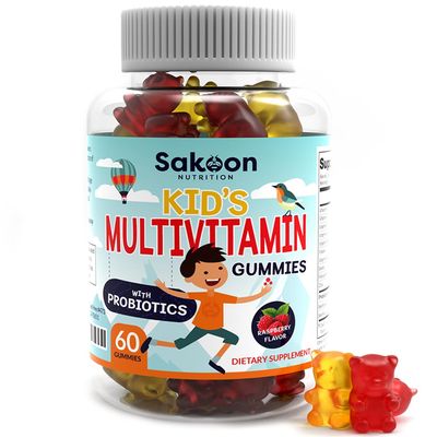 Sakoon nutrition Kids Multivitamin Gummies with Probiotics, 60 Count Raspberry Flavor| Vegetarian, Non-GMO, Gluten Free, Halal Children&#39;s Supplement