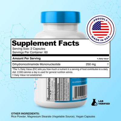 Prime Powders NMNH: Dihydronicotinamide Mononucleotide (120 Capsules) NAD+ Support NR NAD Supplement