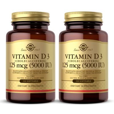 Solgar Vitamin D3 (Cholecalciferol) 10 mcg (400 IU) - 100 Softgels, Pack of 2 - Helps Maintain Healthy Bones &amp; Teeth - Immune System Support - Non-GMO, Gluten Free, Dairy Free - 200 Total Servings