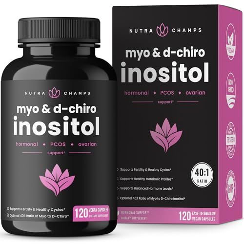 Inositol Supplement - Myo-Inositol &amp; D-Chiro Inositol Capsules - 40:1 Ideal Ratio PCOS Supplements for Hormone Balance - Ovarian Support Vitamins for Women - 120 Vegan Myo Inositol Supplement Capsules