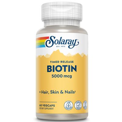 Solaray Biotin 5000 mcg | Timed Release | Fast-Acting, Long-Lasting Healthy Hair, Skin &amp; Nails Support | 60 VegCaps