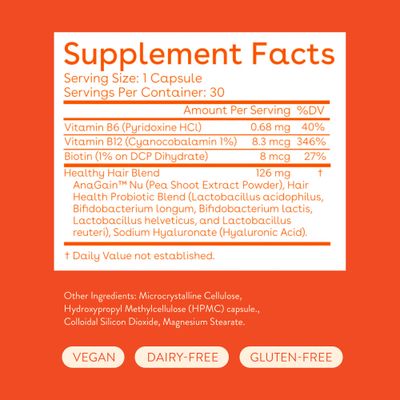 Love Wellness Healthy Hair Probiotics | Support Hair Growth with Biotin and Vitamin B12 &amp; B6 | Supplement for Healthy Scalp &amp; Thicker, Fuller Looking Hair | Safe &amp; Effective | 30 Capsules