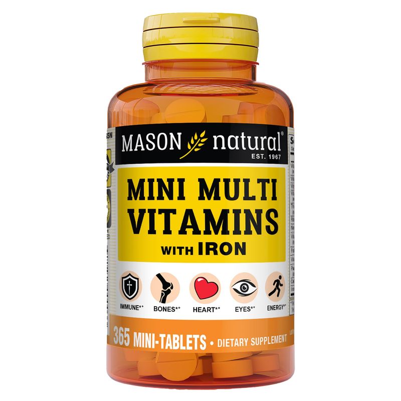 MASON NATURAL Mini Multi Vitamins with Iron, Vitamins A, C, D, E, B1, B2, B3, B6, B12, Folate and Calcium for Overall Health, 1 Year Supply