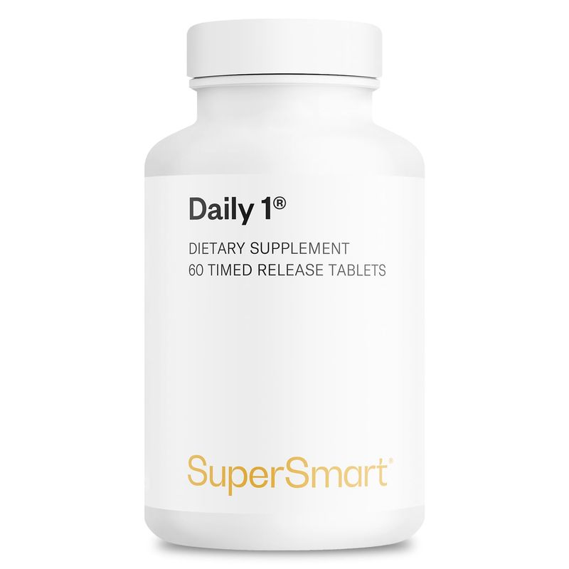 Supersmart - Daily 1 Timed Release - Multivitamin Supplement for Women &amp; Men - with BioPQQ, Vitamin A, B, C, D &amp; E, Biotin, Quercetin &amp; Fisetin | Made in USA | Non-GMO &amp; Gluten Free - 60 Tablets