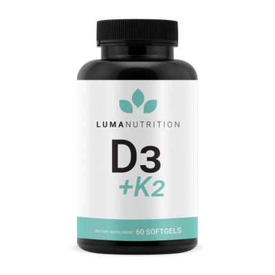 Luma Nutrition D3 + K2 Vitamin 10000 IU - Bone and Heart Health Supplement - Max Strength Immune Support and Calcium Absorption - 60 Softgels