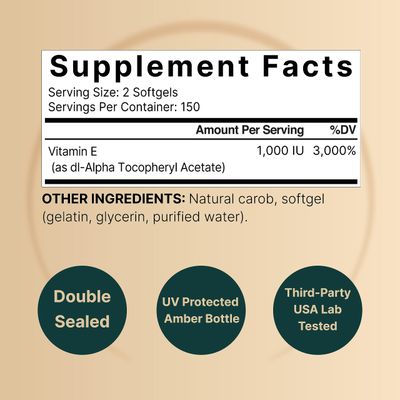 NatureBell Vitamin E Oil Softgels, 1,000 IU Per Serving, 300 Pills | Essential Antioxidant Supplements, Easily Absorbed Form - Supports Skin, Heart, &amp; Immune Health - Non-GMO