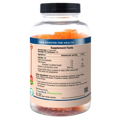 TRUEMED Vitamin C Gummies with Zinc Probiotics for Immune Support Non-GMO Gluten Free Supplements 60 Gummies