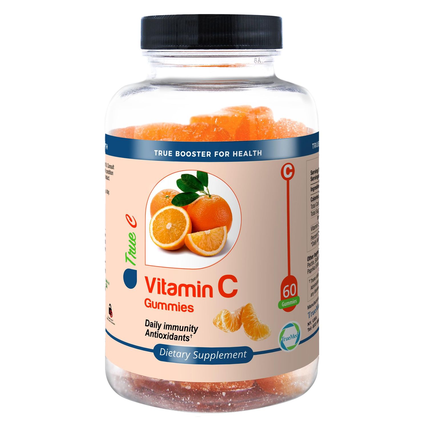 TRUEMED Vitamin C Gummies with Zinc Probiotics for Immune Support Non-GMO Gluten Free Supplements 60 Gummies