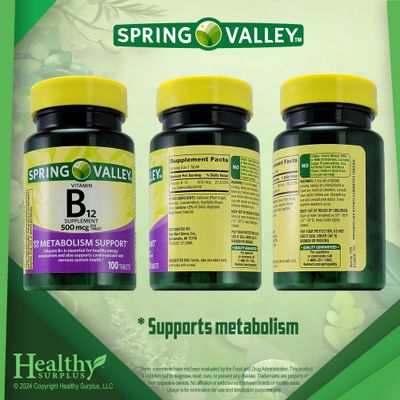 Spring Valley Vitamin B12 Supplement 500 mcg 100 Tablets
